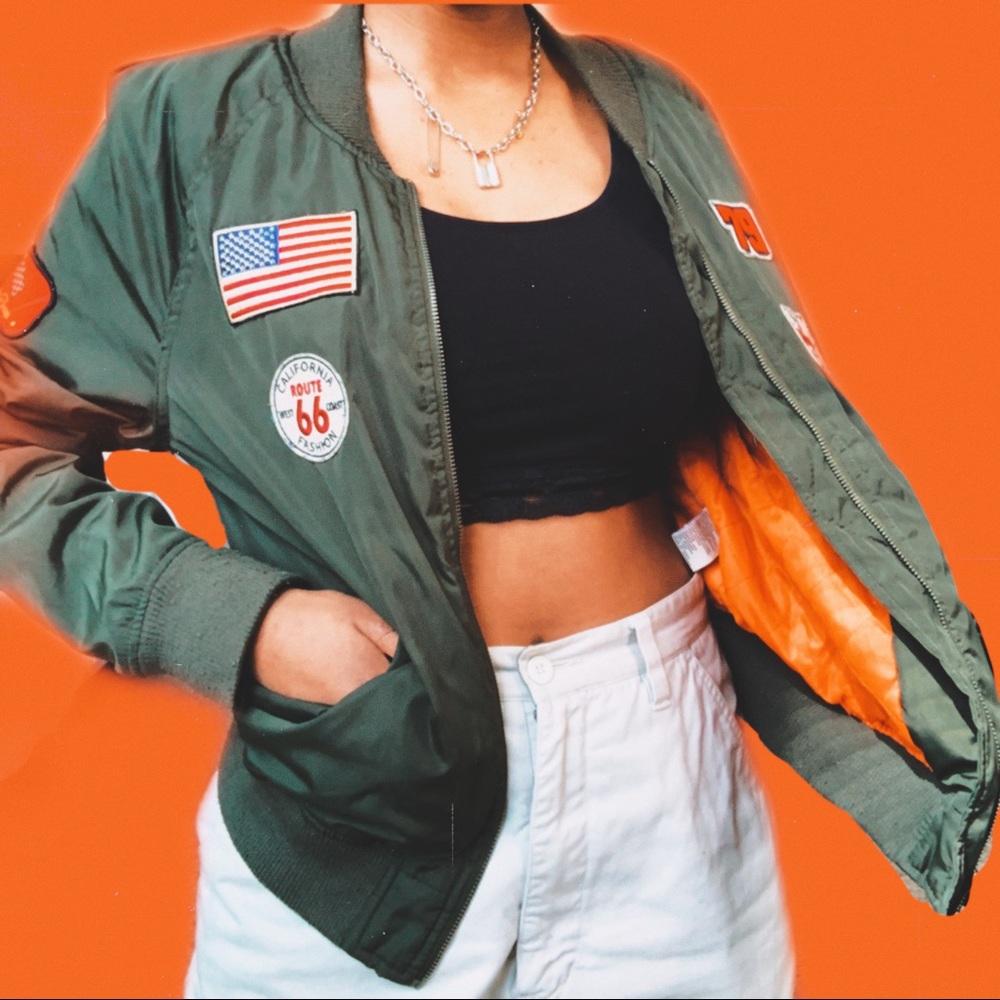 Vintage Bomber Coat With Patches